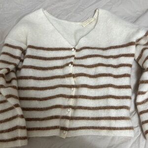 Sezane White and Brown Striped Cardigan